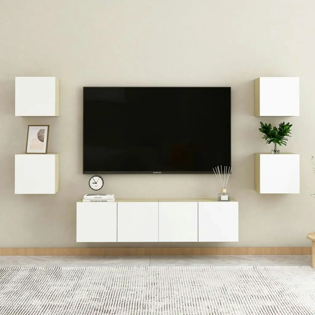 Wall Mounted TV Cabinet White and Sonoma Oak 30.5x30x30 cm 804496