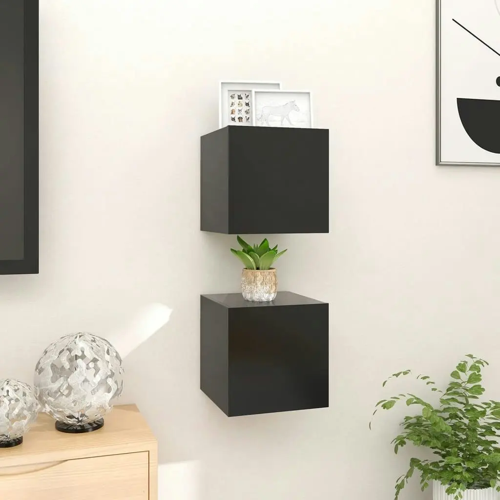 Wall Mounted TV Cabinets 2 pcs Black 30.5x30x30 cm 804485