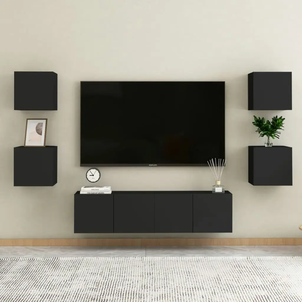 Wall Mounted TV Cabinets 2 pcs Black 30.5x30x30 cm 804485