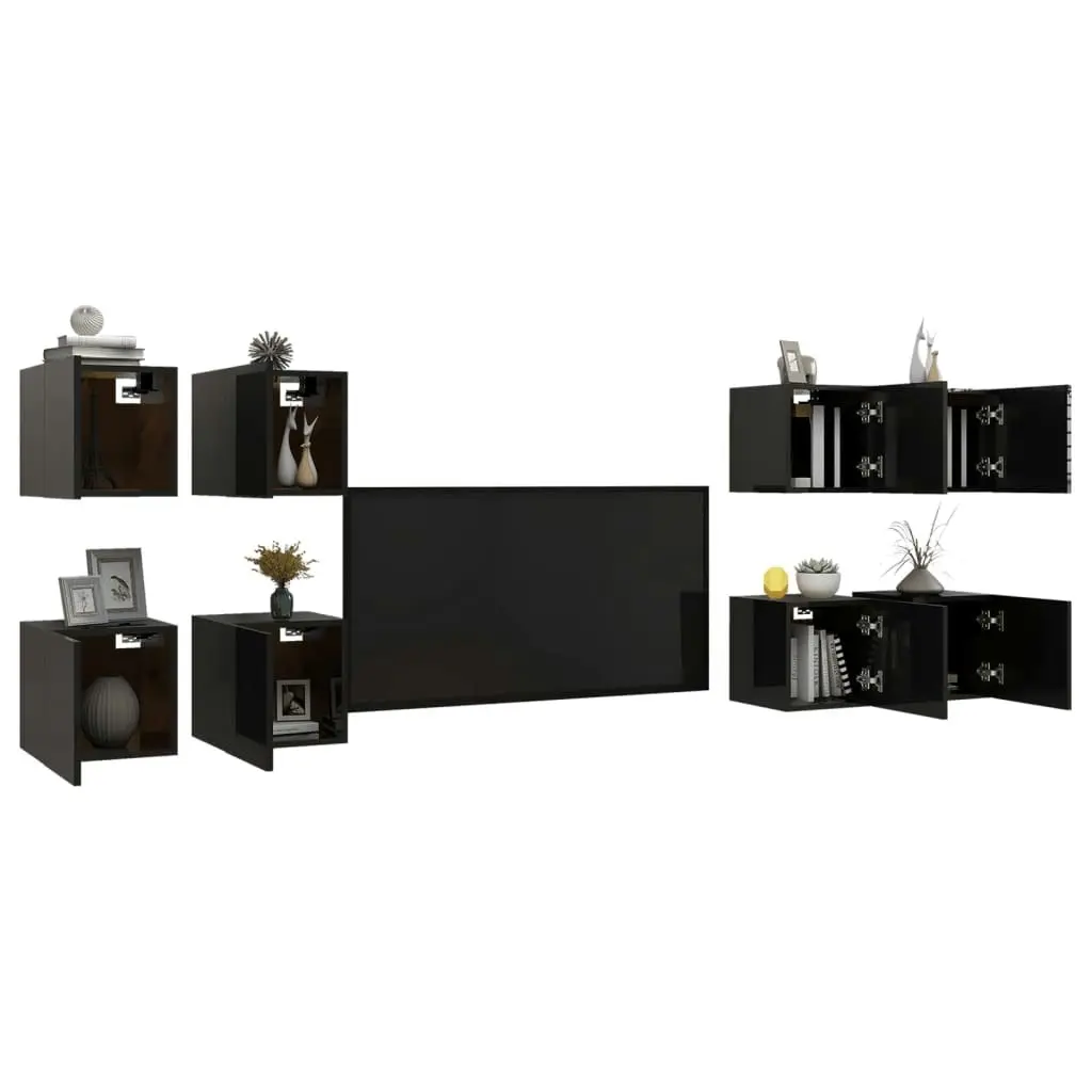 Wall Mounted TV Cabinets 8 pcs High Gloss Black 30.5x30x30 cm 3079474