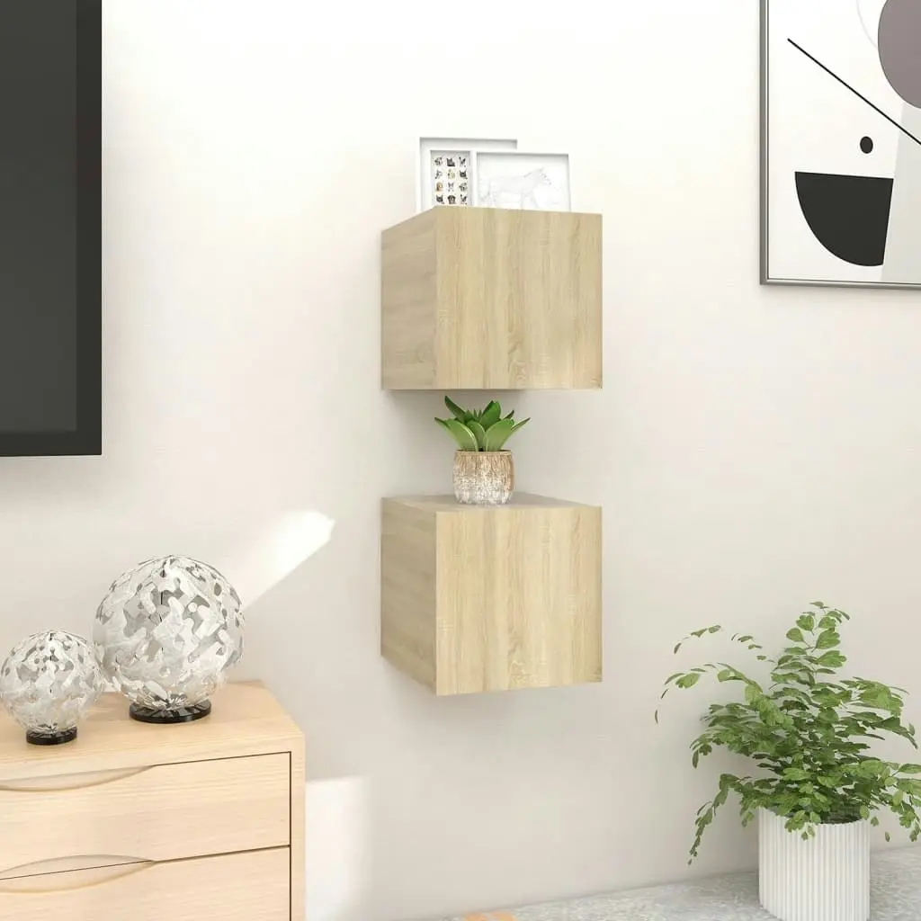 Wall Mounted TV Cabinets 2 pcs Sonoma Oak 30.5x30x30 cm 804491