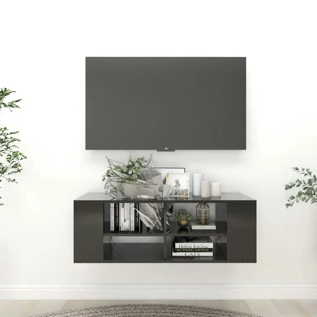 Wall-Mounted TV Cabinet High Gloss Black 102x35x35 cm Engineered Wood 806245