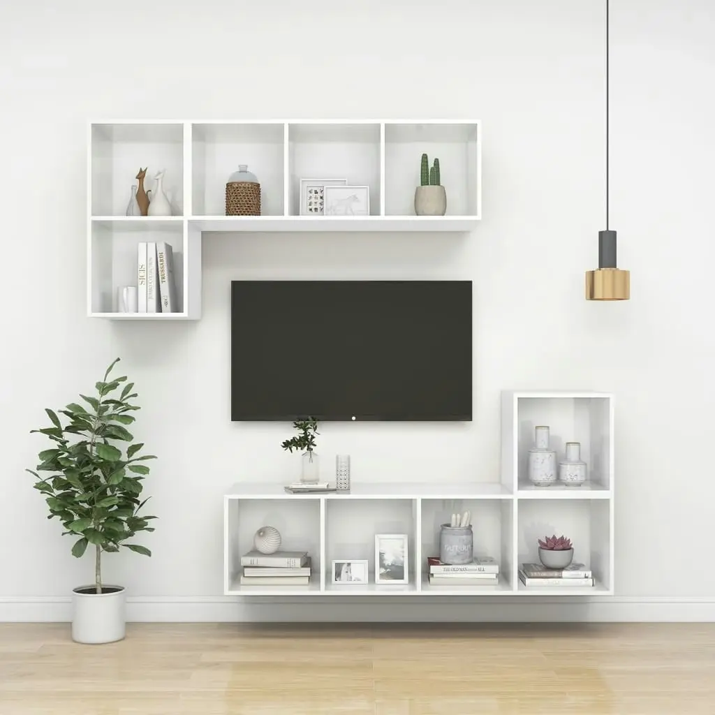 Wall-mounted TV Cabinet High Gloss White 37x37x107 cm Engineered Wood 805486