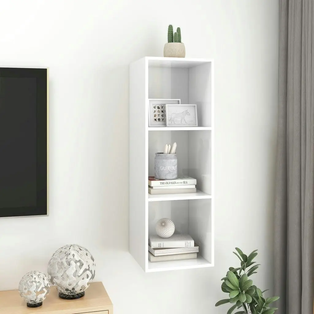 Wall-mounted TV Cabinet High Gloss White 37x37x107 cm Engineered Wood 805486