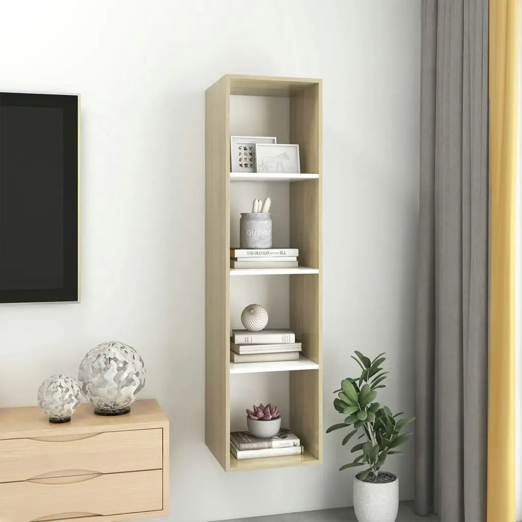 Wall-mounted TV Cabinet Sonoma Oak and White 37x37x142.5 cm Engineered Wood 805494