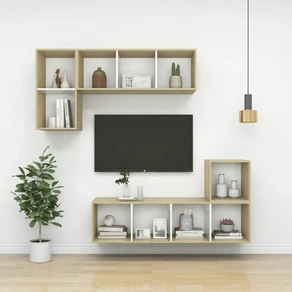 Wall-mounted TV Cabinet Sonoma Oak and White 37x37x142.5 cm Engineered Wood 805494