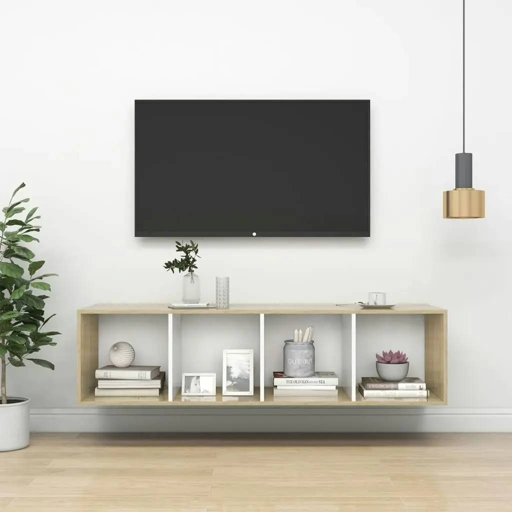 Wall-mounted TV Cabinet Sonoma Oak and White 37x37x142.5 cm Engineered Wood 805494