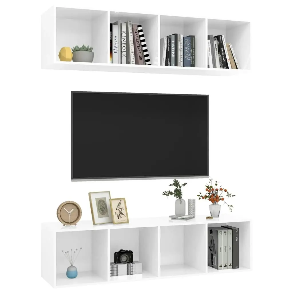 Wall-mounted TV Cabinets 2 pcs High Gloss White Engineered Wood 3079787