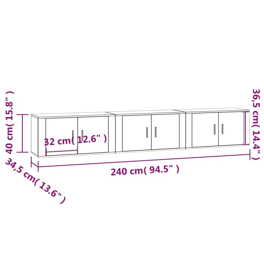 Wall-mounted TV Cabinets 3 pcs Smoked Oak 80x34.5x40 cm 3188363