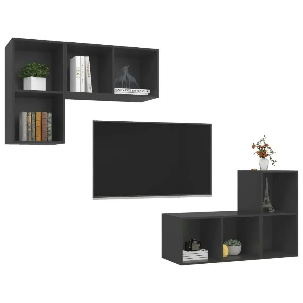 Wall-mounted TV Cabinets 4 pcs Grey Engineered Wood 3079837