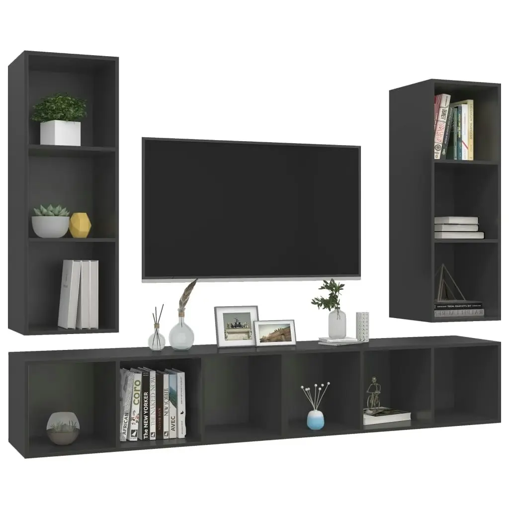 Wall-mounted TV Cabinets 4 pcs Grey Engineered Wood 3079882