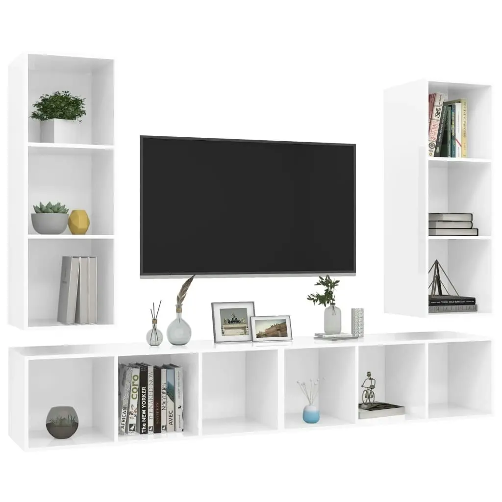 Wall-mounted TV Cabinets 4 pcs High Gloss White Engineered Wood 3079886