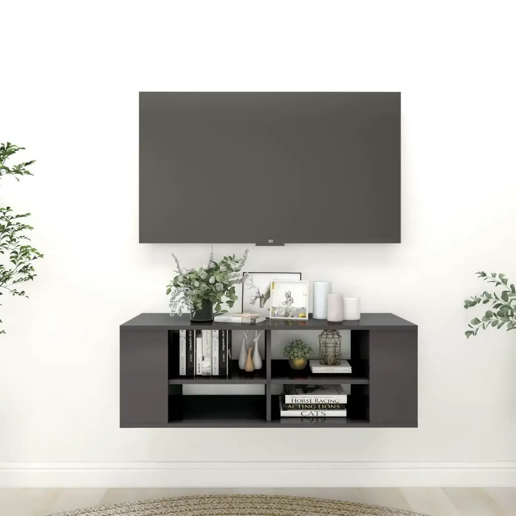 Wall-Mounted TV Cabinet High Gloss Grey 102x35x35 cm Engineered Wood 806246