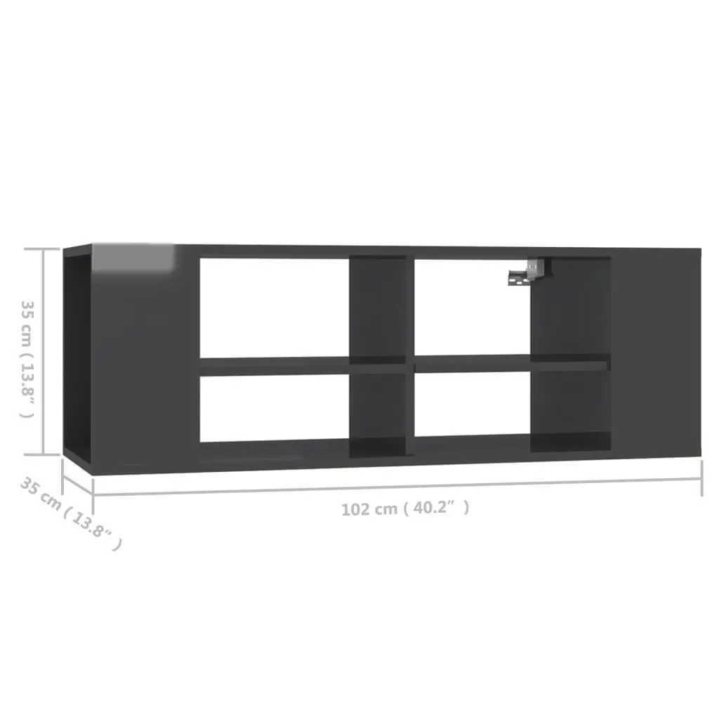 Wall-Mounted TV Cabinet High Gloss Grey 102x35x35 cm Engineered Wood 806246