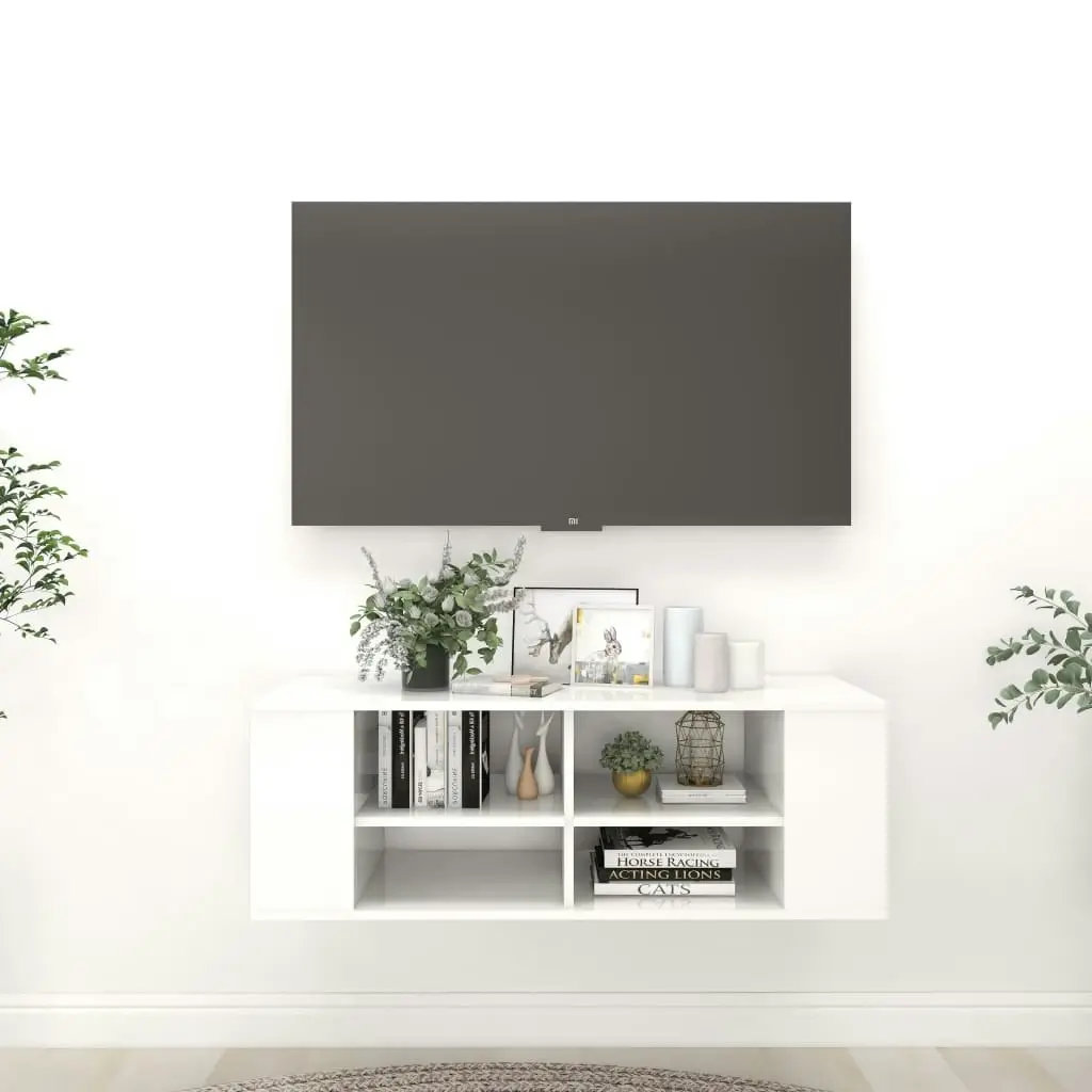 Wall-Mounted TV Cabinet High Gloss White 102x35x35 cm Engineered Wood 806244