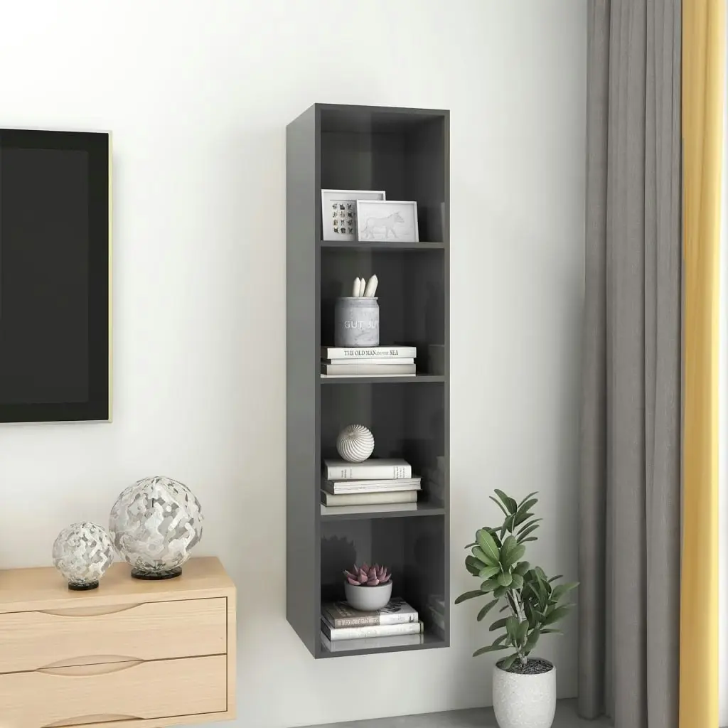 Wall-mounted TV Cabinet High Gloss Grey 37x37x142.5 cm Engineered Wood 805497