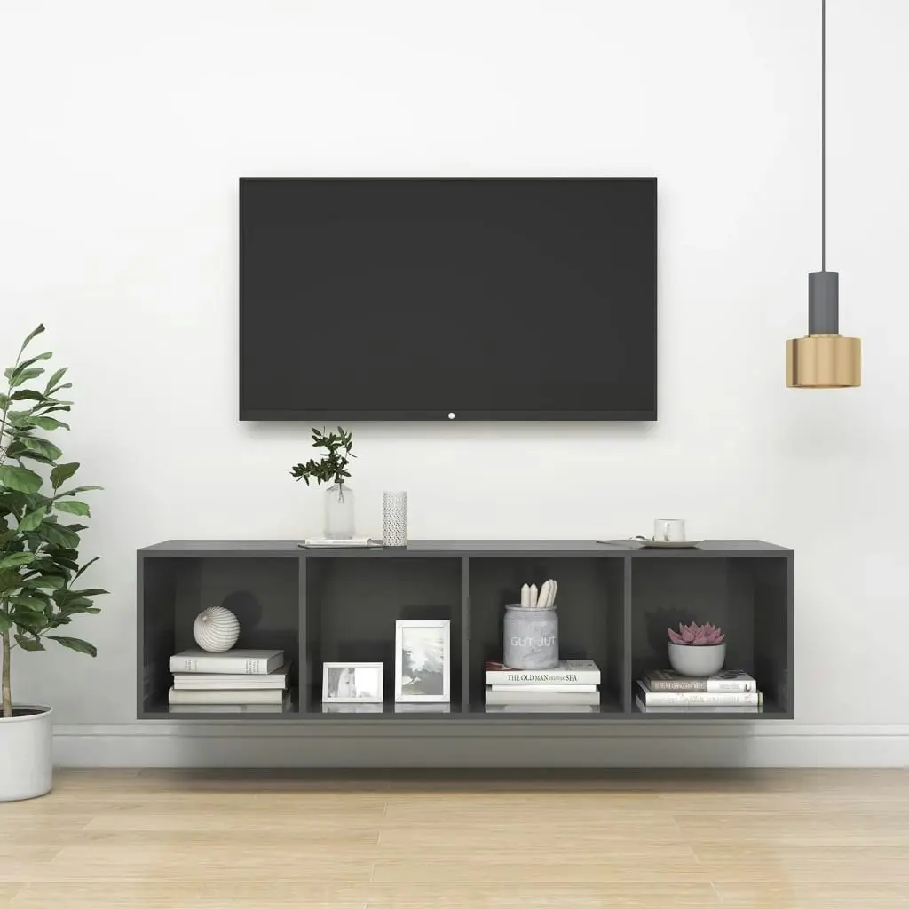 Wall-mounted TV Cabinet High Gloss Grey 37x37x142.5 cm Engineered Wood 805497