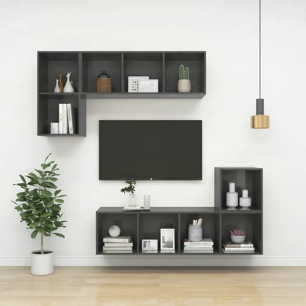 Wall-mounted TV Cabinet High Gloss Grey 37x37x72 cm Engineered Wood 805479