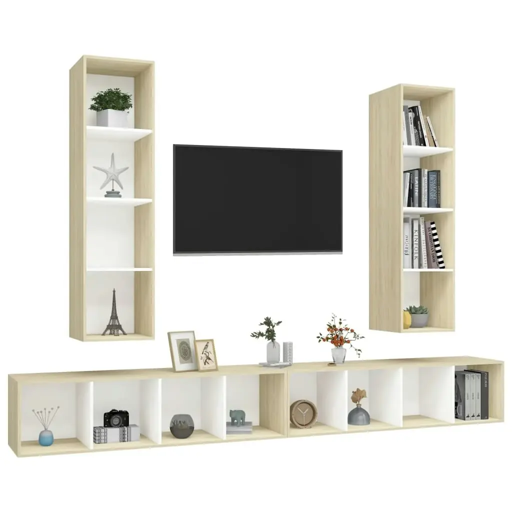 Wall-mounted TV Cabinets 4 pcs White and Sonoma Oak Engineered Wood 3079894