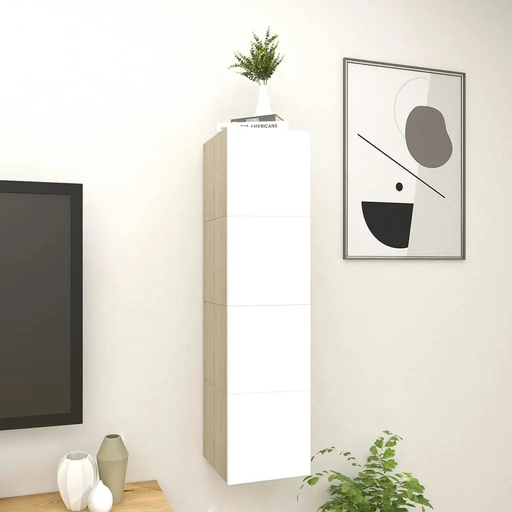 Wall Mounted TV Cabinets 4 pcs White and Sonoma Oak 30.5x30x30 cm 804498