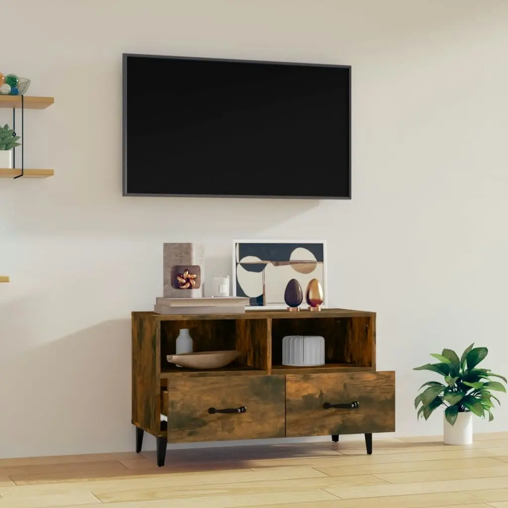 TV Cabinet Smoked Oak 80x36x50 cm Engineered Wood 817492