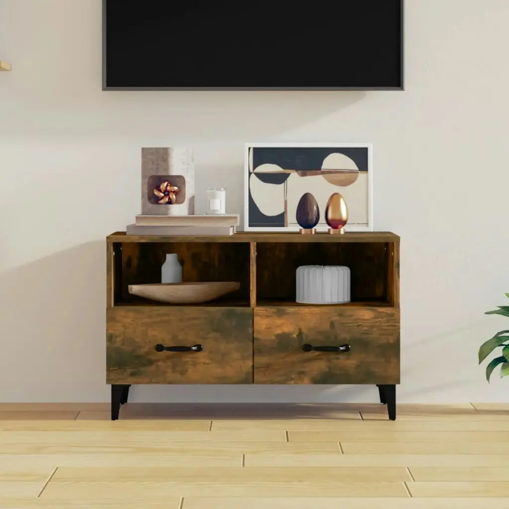 TV Cabinet Smoked Oak 80x36x50 cm Engineered Wood 817492