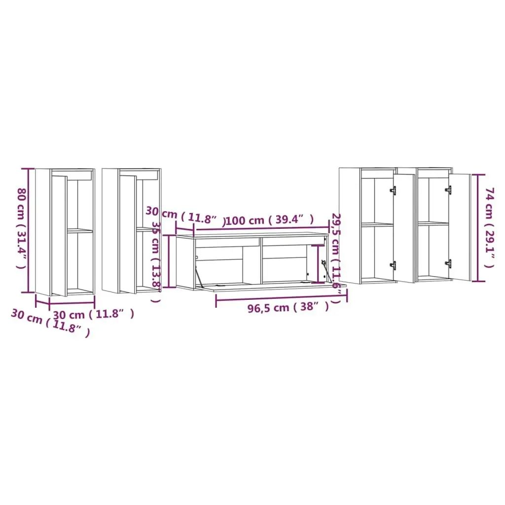 TV Cabinets 5 pcs Solid Wood Pine 3100214