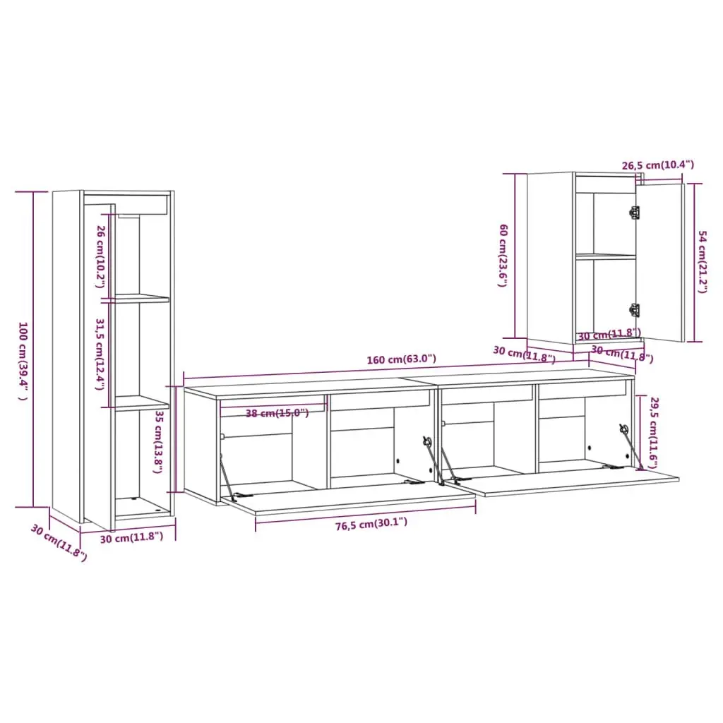 TV Cabinets 4 pcs White Solid Wood Pine 3100230