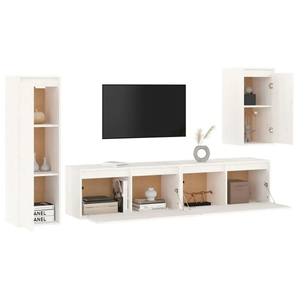 TV Cabinets 4 pcs White Solid Wood Pine 3100230