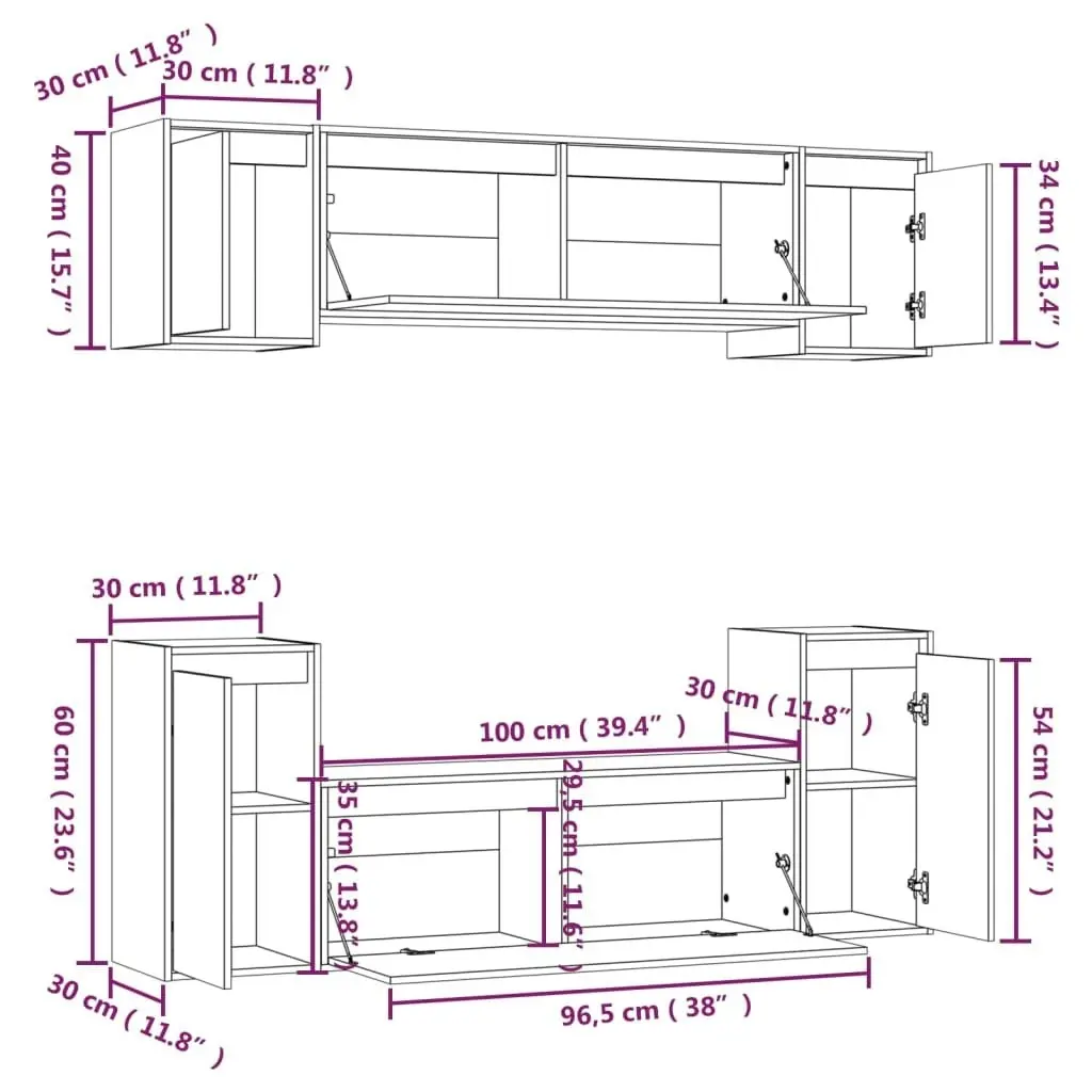 TV Cabinets 6 pcs White Solid Wood Pine 3100190