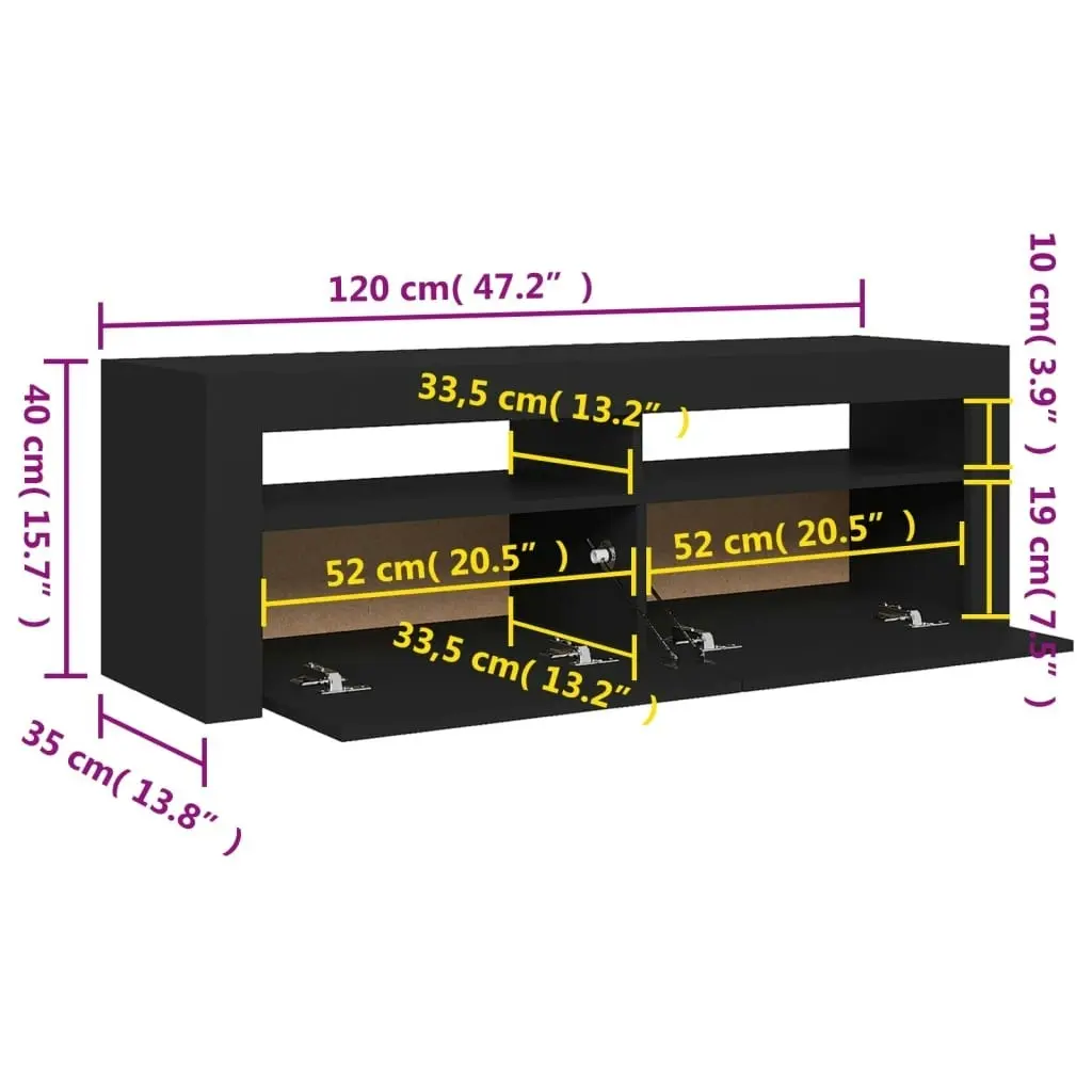 TV Cabinet with LED Lights Black 120x35x40 cm 804311