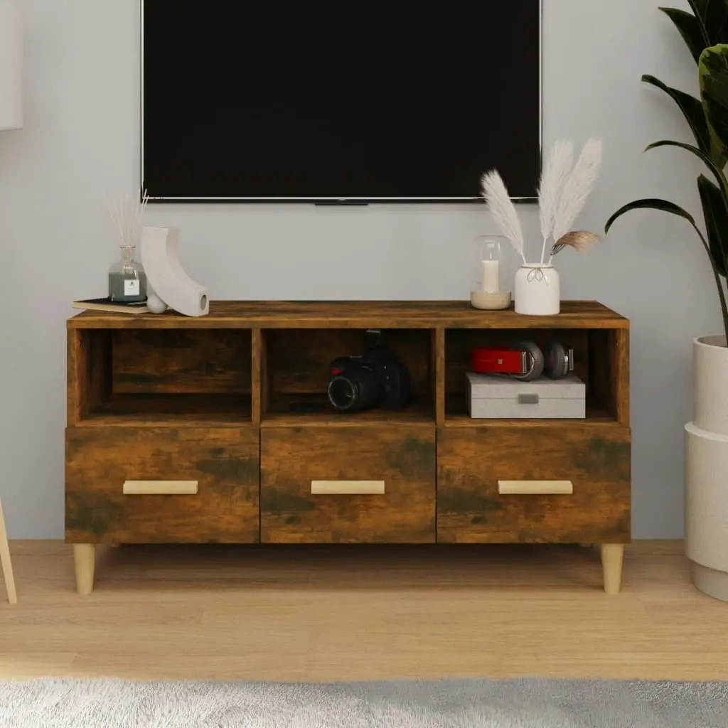 TV Cabinet Smoked Oak 102x36x50 cm Engineered Wood 817495