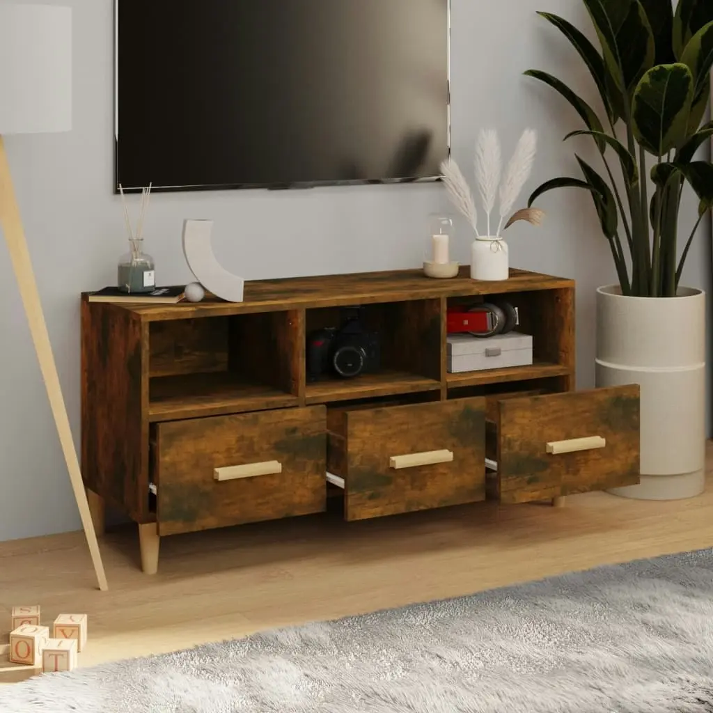 TV Cabinet Smoked Oak 102x36x50 cm Engineered Wood 817495