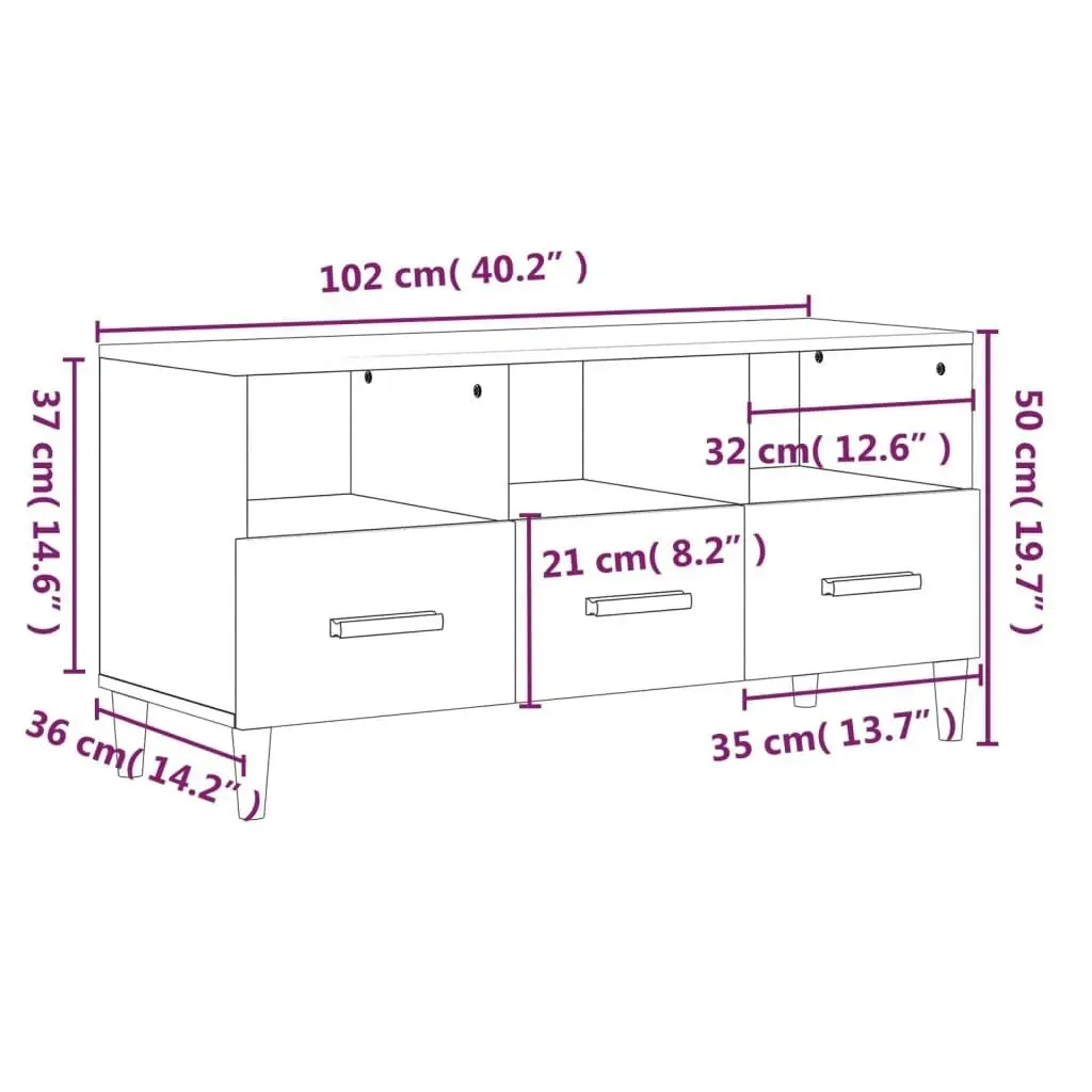 TV Cabinet Smoked Oak 102x36x50 cm Engineered Wood 817495