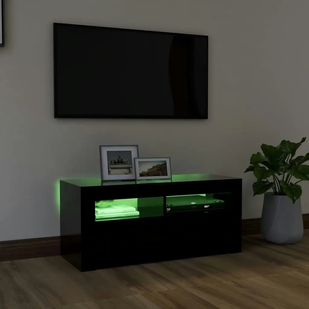 TV Cabinet with LED Lights Black 90x35x40 cm 804320