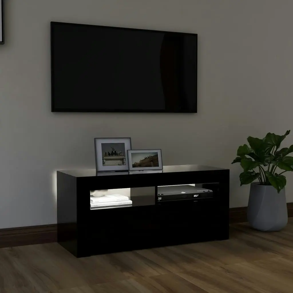 TV Cabinet with LED Lights Black 90x35x40 cm 804320