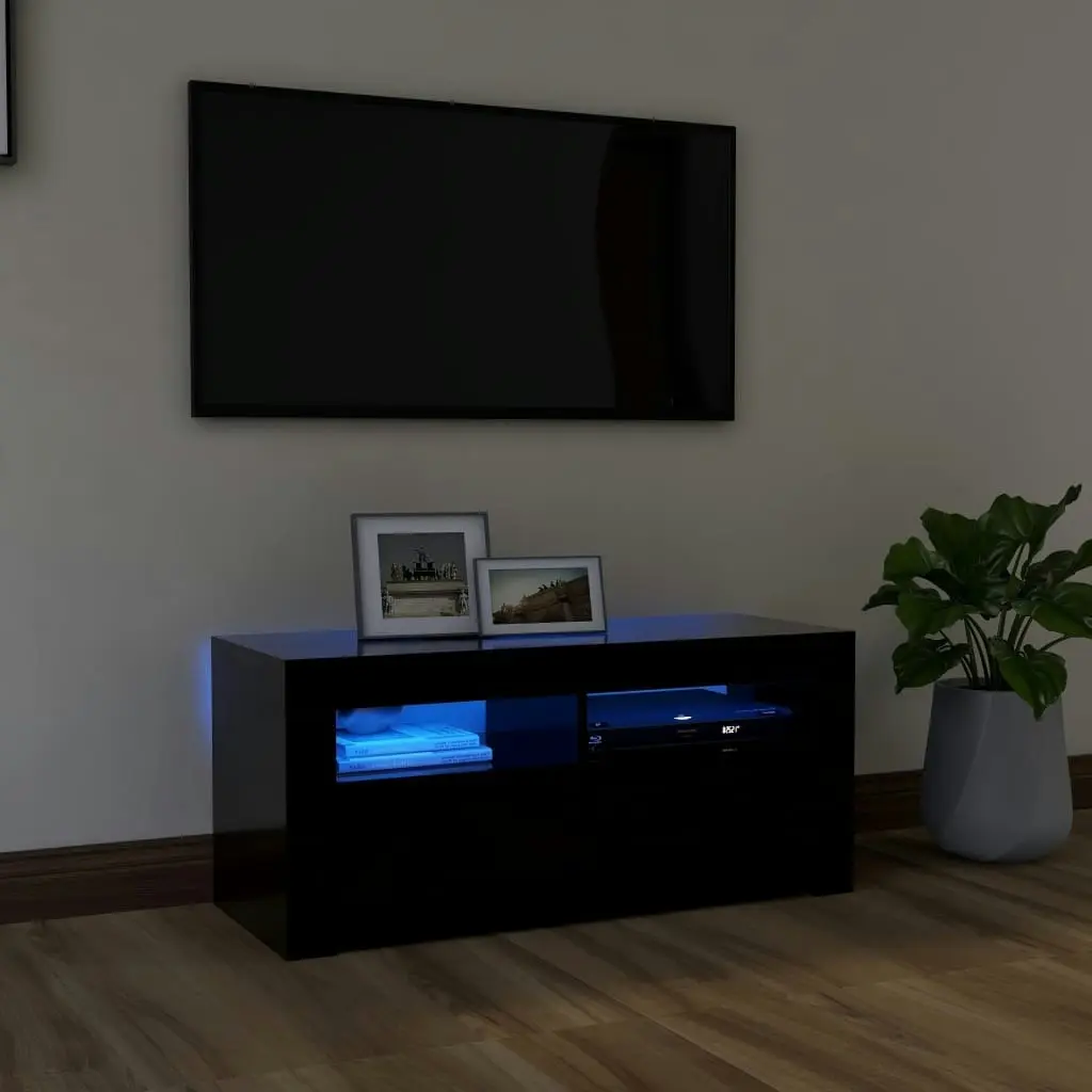 TV Cabinet with LED Lights Black 90x35x40 cm 804320