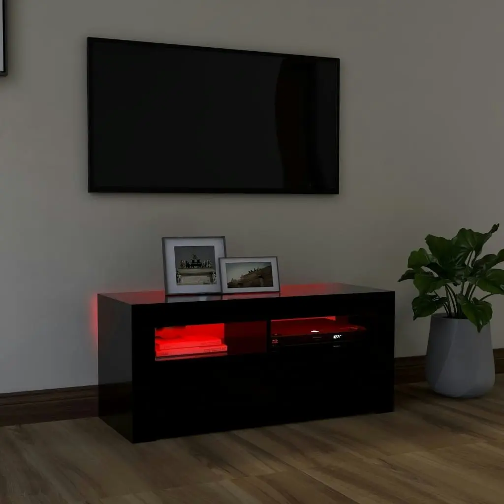 TV Cabinet with LED Lights Black 90x35x40 cm 804320