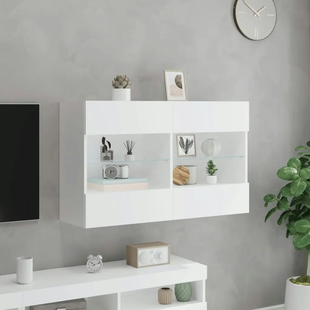 TV Wall Cabinet with LED Lights White 98.5x30x60.5 cm 837106