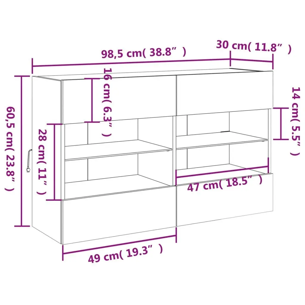 TV Wall Cabinet with LED Lights White 98.5x30x60.5 cm 837106