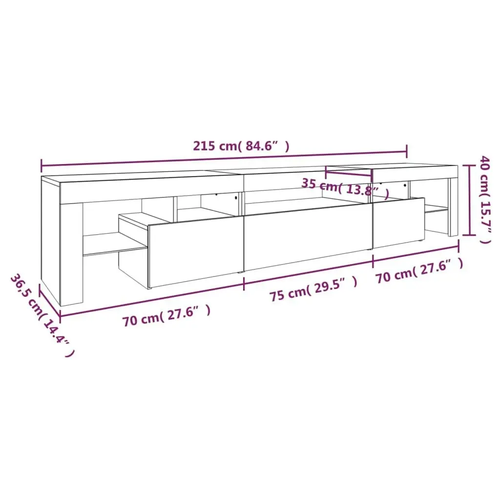 TV Cabinet with LED Lights Black 215x36.5x40 cm 3152795