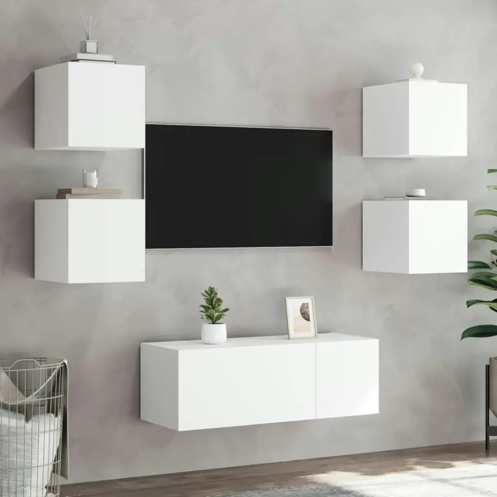 TV Wall Cabinets with LED Lights 2 pcs White 30.5x35x30 cm 837219