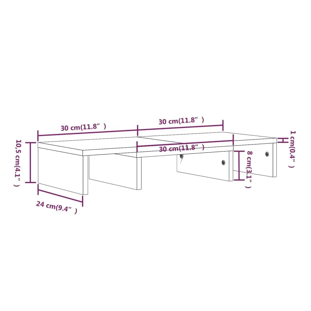 Monitor Stand White 60x24x10.5 cm Solid Wood Pine 813935