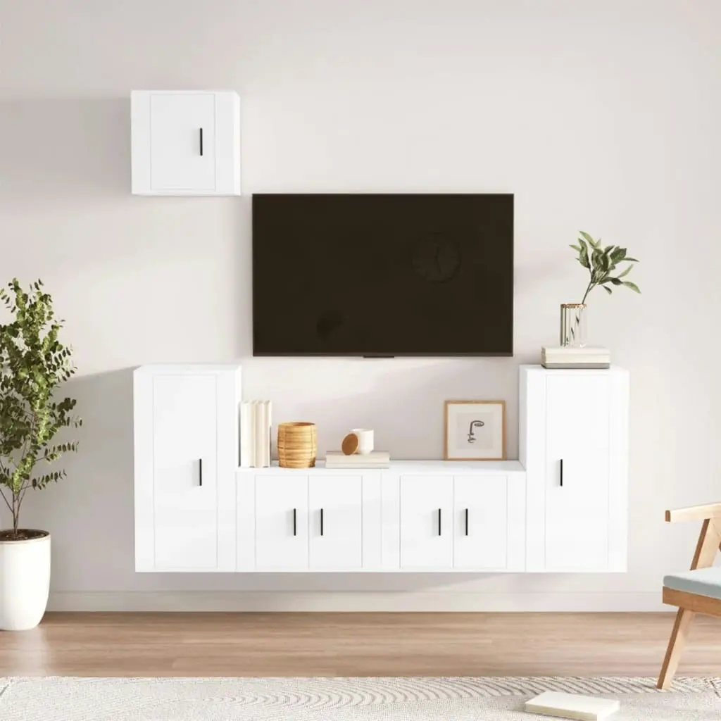 5 Piece TV Cabinet Set High Gloss White Engineered Wood 3188584