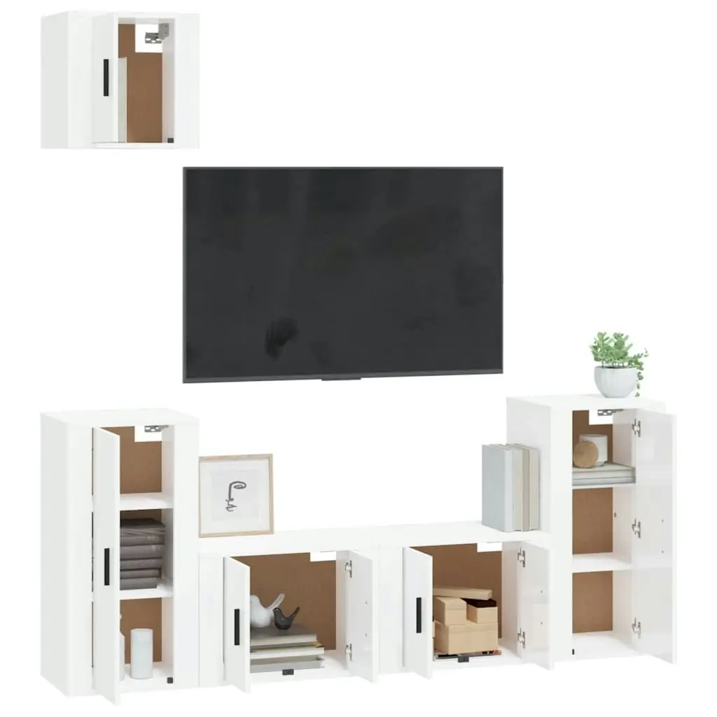 5 Piece TV Cabinet Set High Gloss White Engineered Wood 3188584