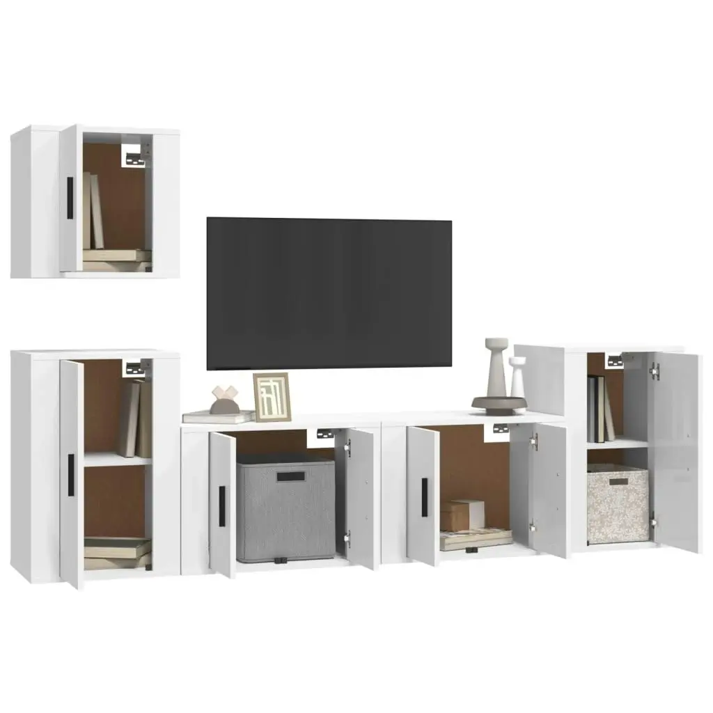 5 Piece TV Cabinet Set High Gloss White Engineered Wood 3188560