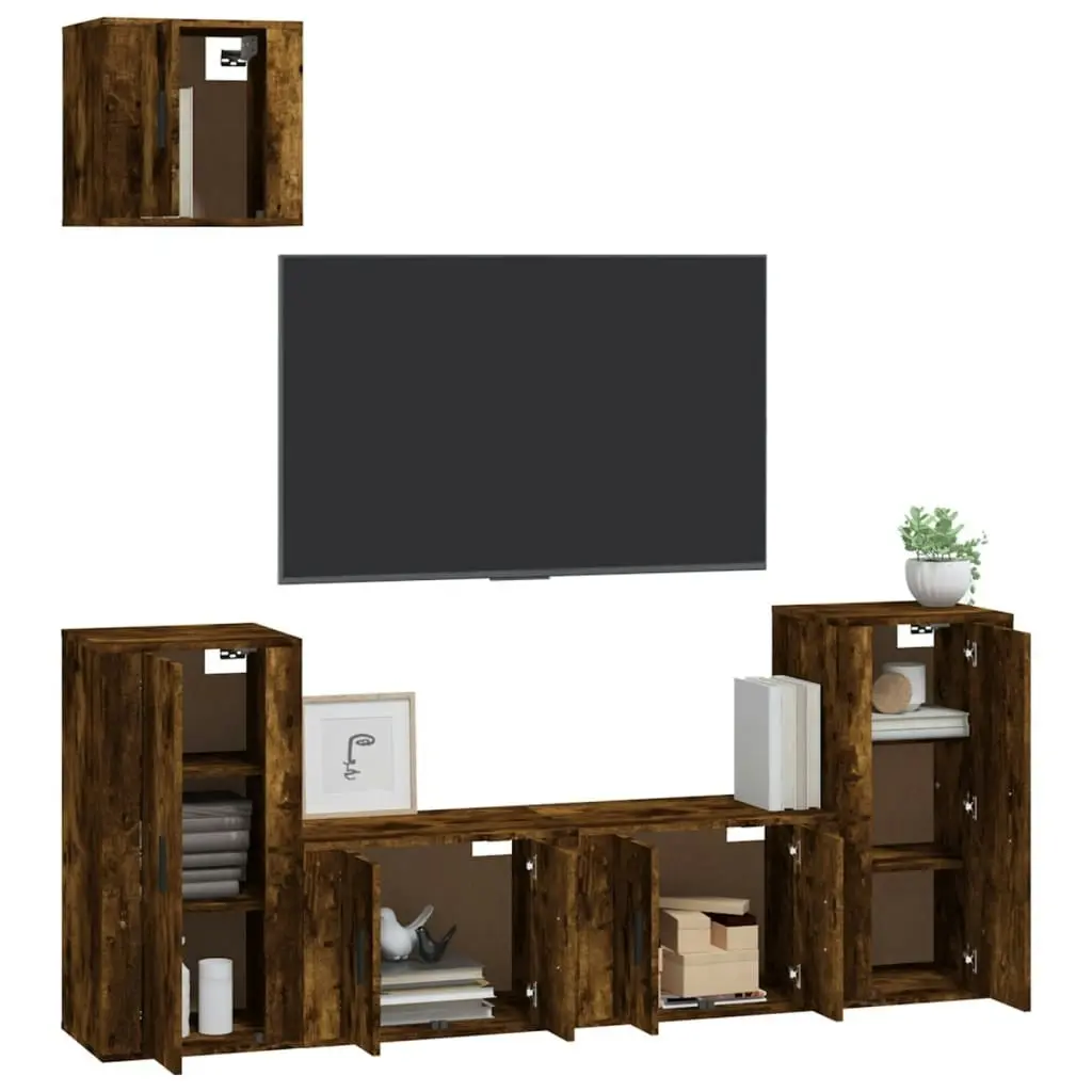 5 Piece TV Cabinet Set Smoked Oak Engineered Wood 3188587