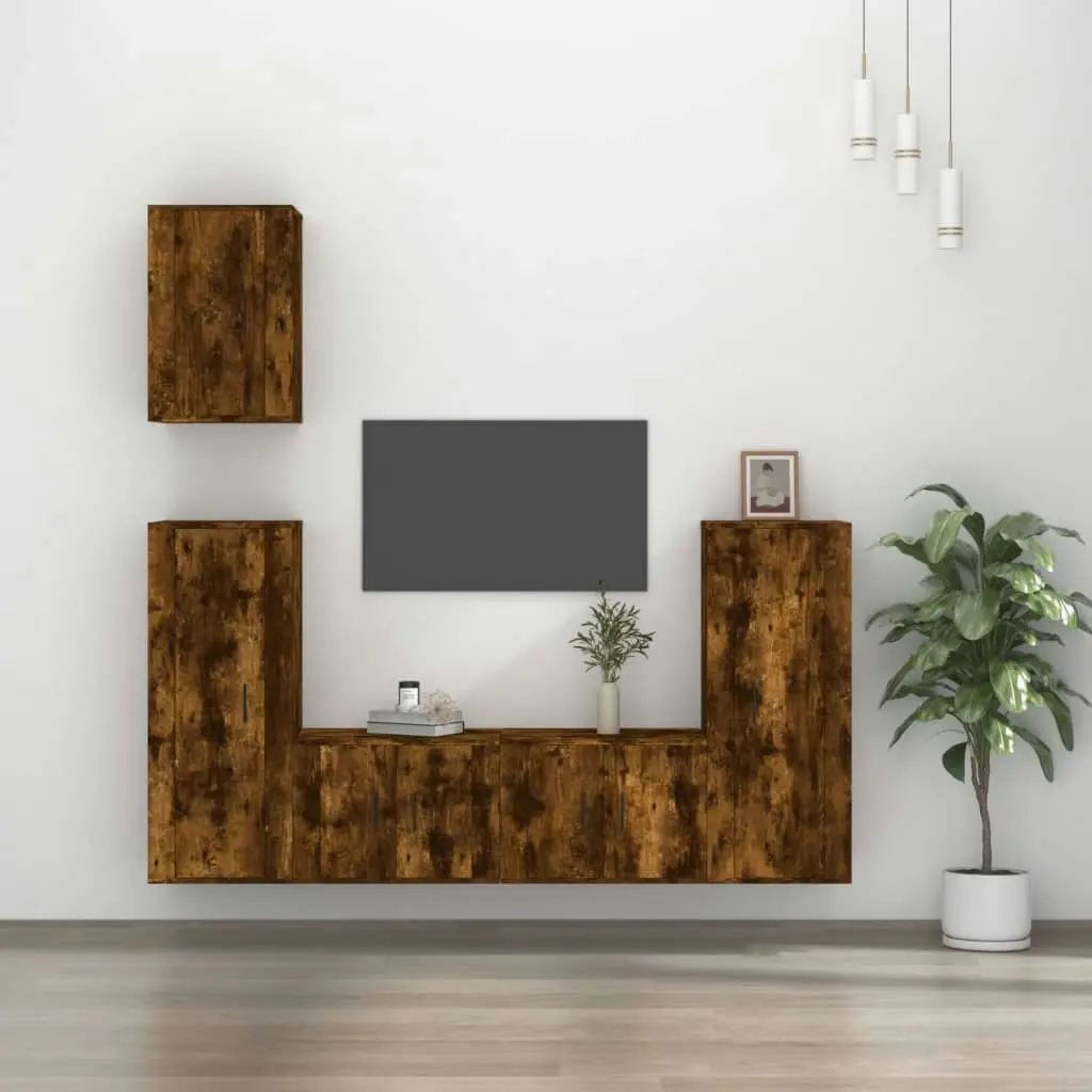 5 Piece TV Cabinet Set Smoked Oak Engineered Wood 3188779