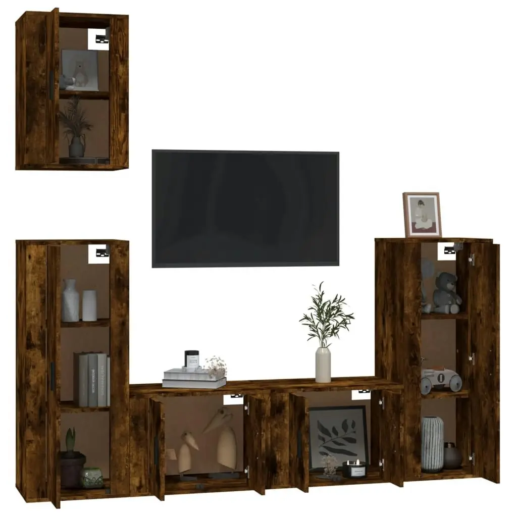 5 Piece TV Cabinet Set Smoked Oak Engineered Wood 3188779