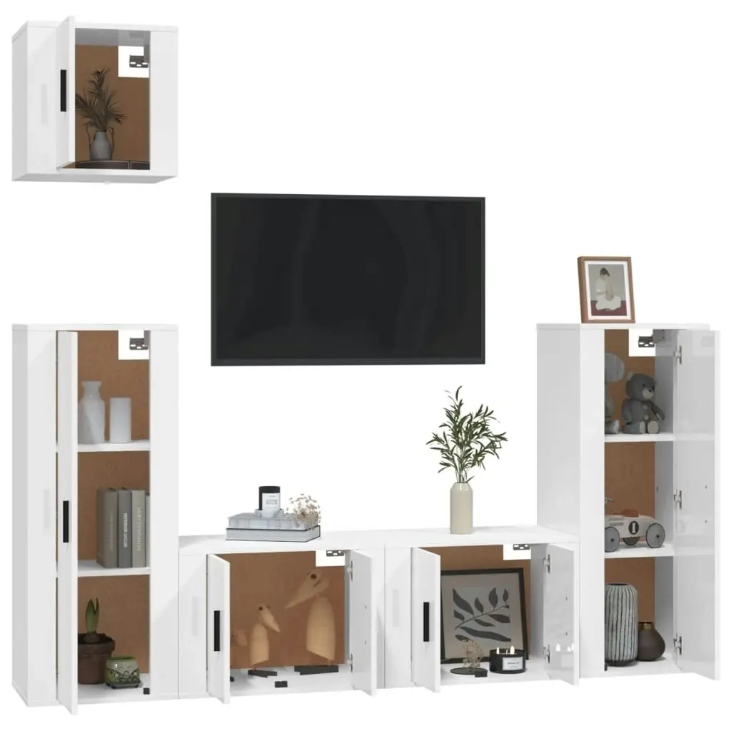 5 Piece TV Cabinet Set High Gloss White Engineered Wood 3188784